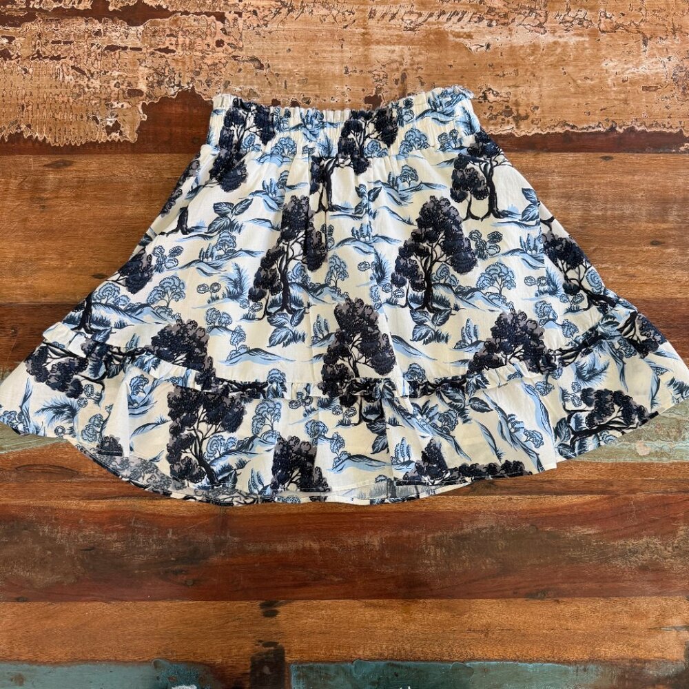 SENLIS Blue and White Rolling Hill Valerie Tiered Mini‎ Skirt Size S
